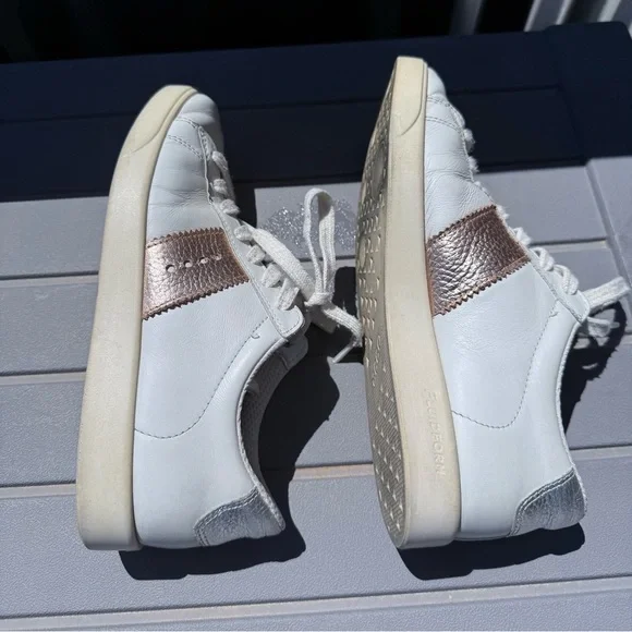 Ecco White Sneakers Tennis Shoes Leather bronze silver accents EU 37 - Picture 9 of 11